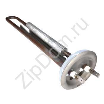 ТЭН водонагревателя 1300W, RF,  медь + нержавейка, фланец 64 мм, под анод М4, L - 300 мм (с прокладкой и анодом в комплекте)